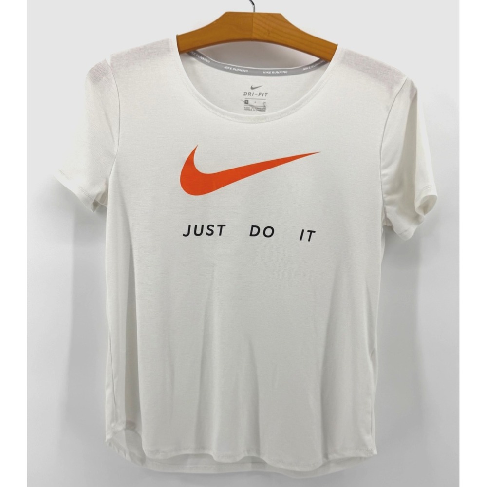 Nike Dri-FIT Running Graphic T-Shirt Women's Size S White Just Do It Athletic